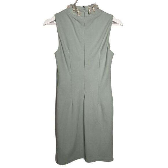 INA Embellished Pearl Sleeveless Mock Neck Knee Length Sheath Dress Pastel M - Picture 2 of 8